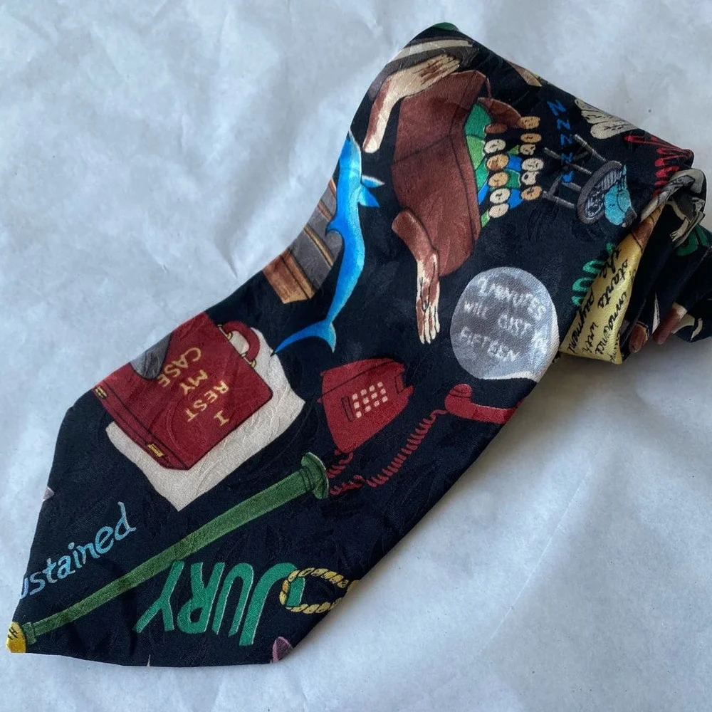 Nicole Miller Men's Tie Vintage 1992 100%Silk HandSewn Legal Law Jury Lawyer 56